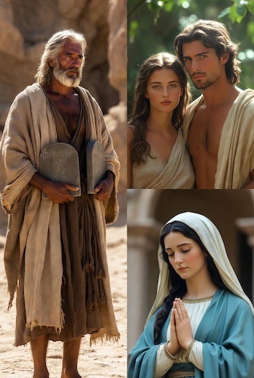 A collage of a group of Bible characters who may be a match for your life story. Showing how God can use you as He used the characters in the Bible.